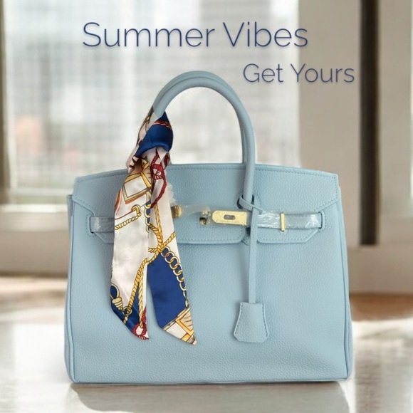 Source Unknown Handbags - NewElegant Light Blue Leather Women’s Satchel HandBag Gold Hardware Lock/Key
